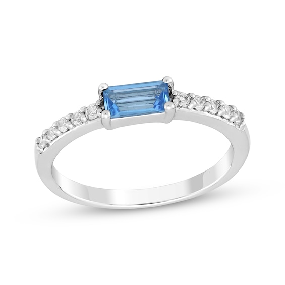 Baguette-Cut Swiss Blue Topaz & White Lab-Created Sapphire Ring Sterling Silver