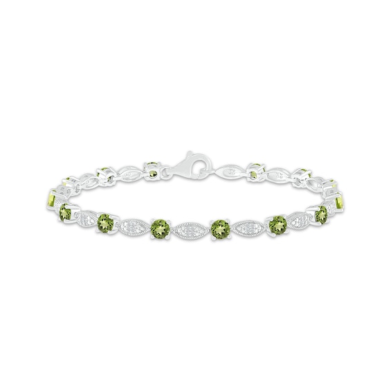 Peridot & White Lab-Created Sapphire Milgrain Frame Bracelet Sterling Silver 7.5"