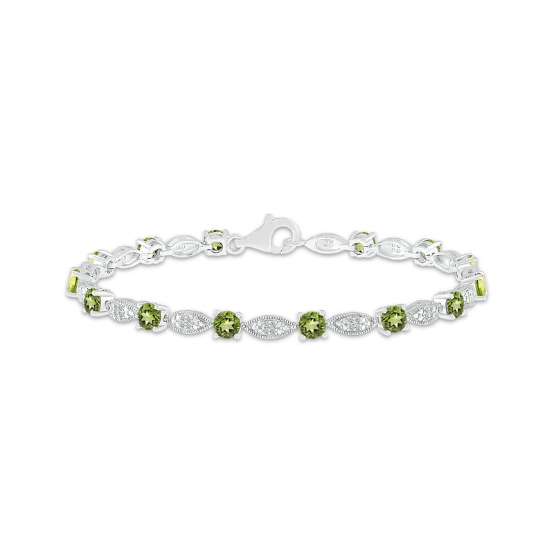 Main Image 1 of Peridot & White Lab-Created Sapphire Milgrain Frame Bracelet Sterling Silver 7.5"