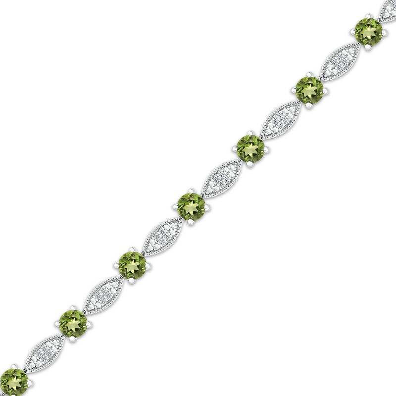 Main Image 2 of Peridot & White Lab-Created Sapphire Milgrain Frame Bracelet Sterling Silver 7.5"