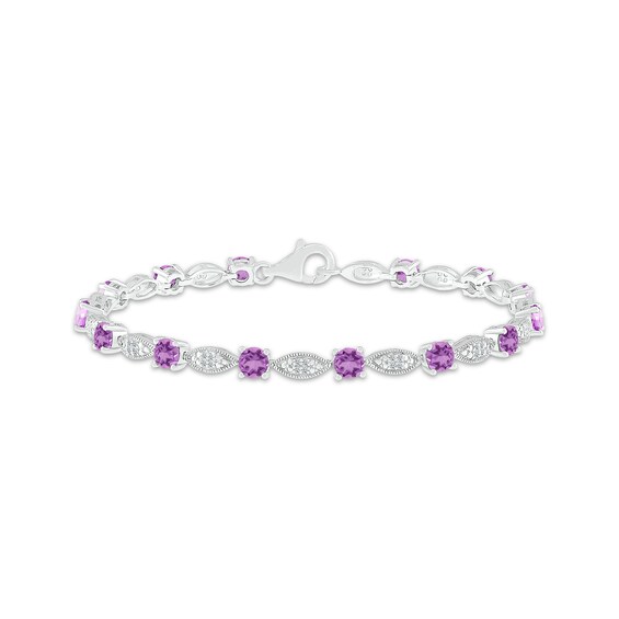 Amethyst & White Lab-Created Sapphire Milgrain Frame Bracelet Sterling Silver 7.5"
