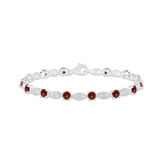 Garnet & White Lab-Created Sapphire Milgrain Frame Bracelet Sterling Silver 7.5"