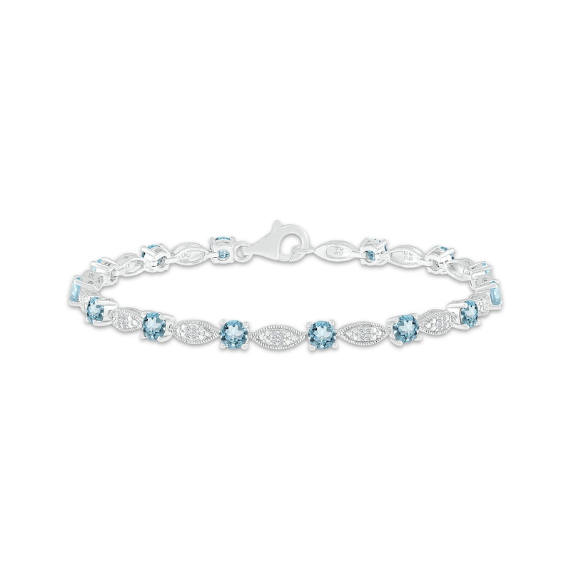 Main Image 1 of Swiss Blue Topaz & White Lab-Created Sapphire Milgrain Frame Bracelet Sterling Silver 7.5"