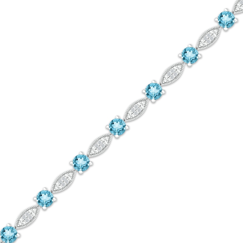 Main Image 2 of Swiss Blue Topaz & White Lab-Created Sapphire Milgrain Frame Bracelet Sterling Silver 7.5"