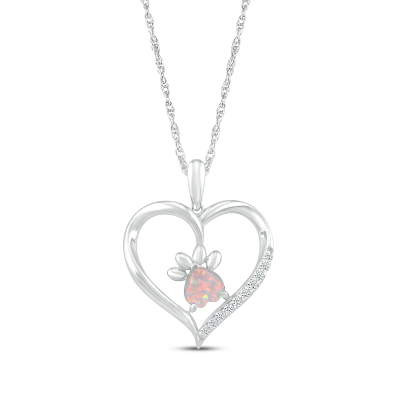 Main Image 1 of Heart-Shaped Lab-Created Opal & White Lab-Created Sapphire Paw Print Necklace Sterling Silver 18"
