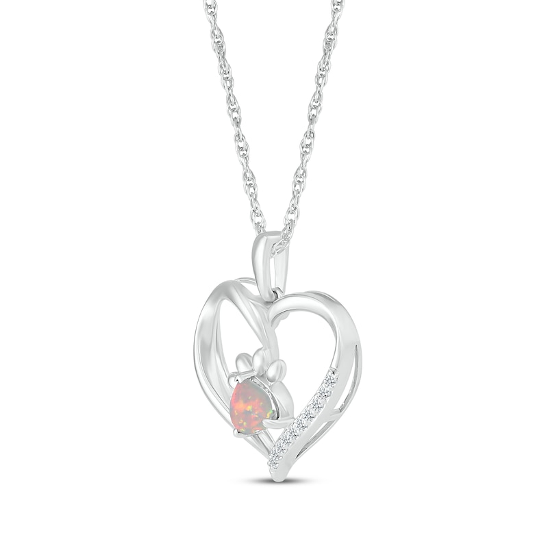 Main Image 2 of Heart-Shaped Lab-Created Opal & White Lab-Created Sapphire Paw Print Necklace Sterling Silver 18"
