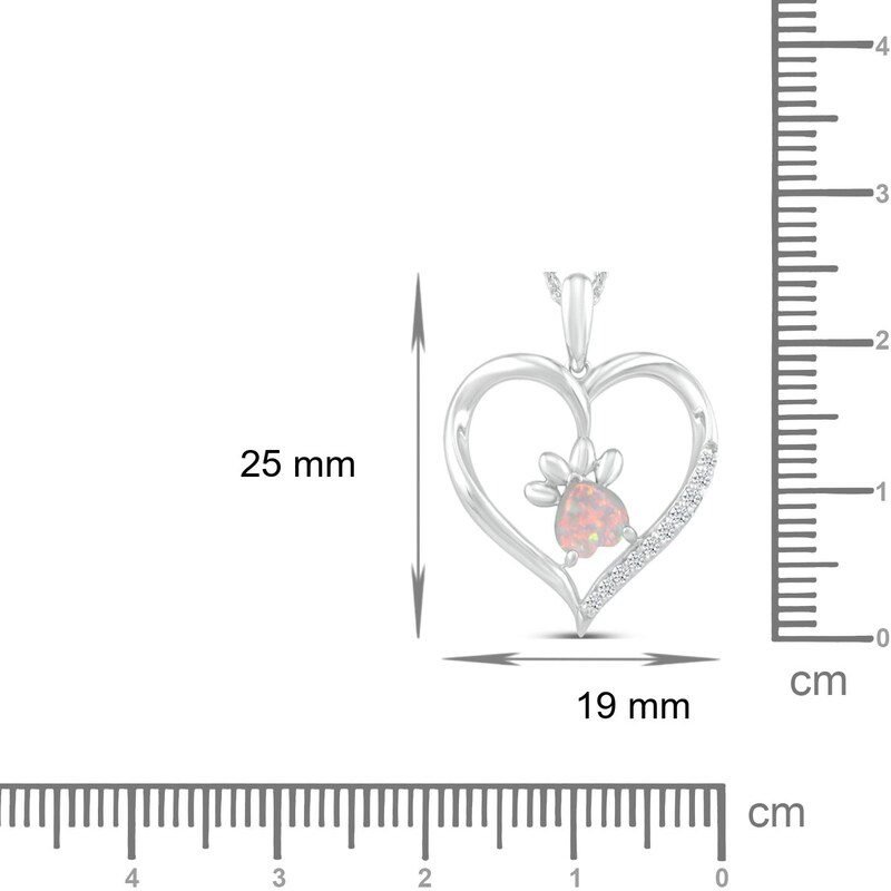Main Image 3 of Heart-Shaped Lab-Created Opal & White Lab-Created Sapphire Paw Print Necklace Sterling Silver 18"