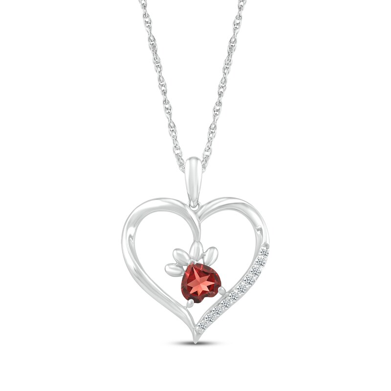 Main Image 1 of Heart-Shaped Garnet & White Lab-Created Sapphire Paw Print Necklace Sterling Silver 18"