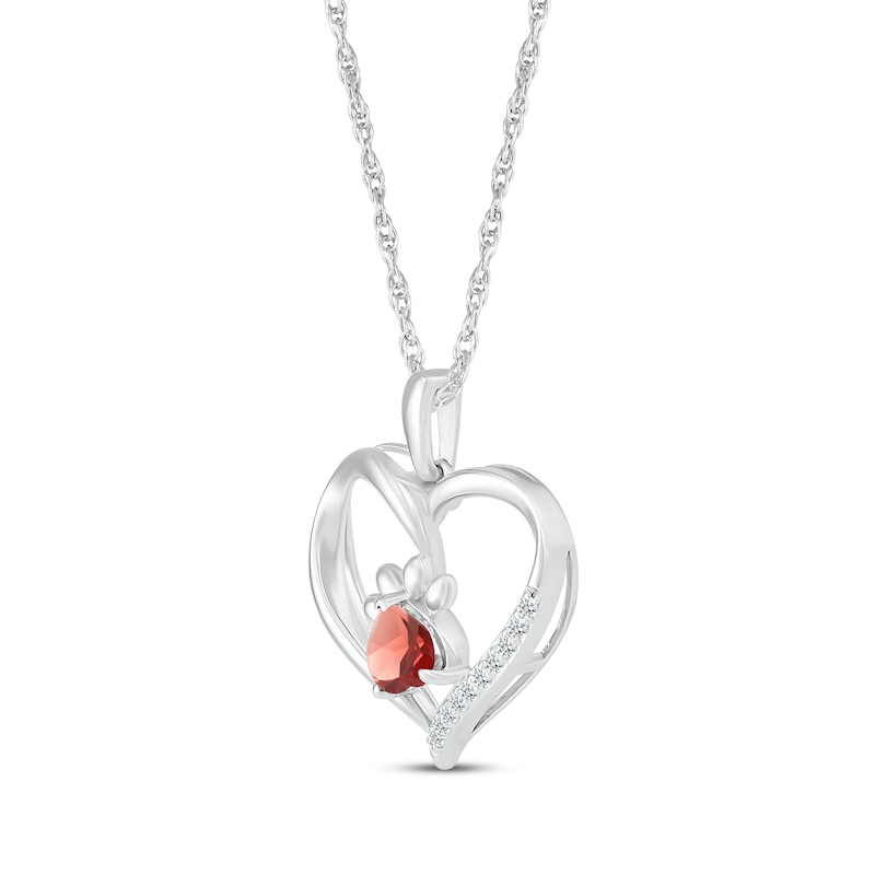 Main Image 2 of Heart-Shaped Garnet & White Lab-Created Sapphire Paw Print Necklace Sterling Silver 18"