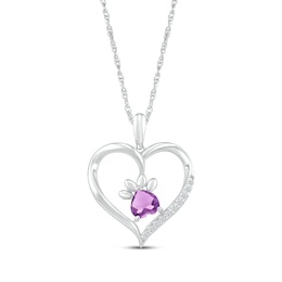 Heart-Shaped Amethyst & White Lab-Created Sapphire Paw Print Necklace Sterling Silver 18&quot;