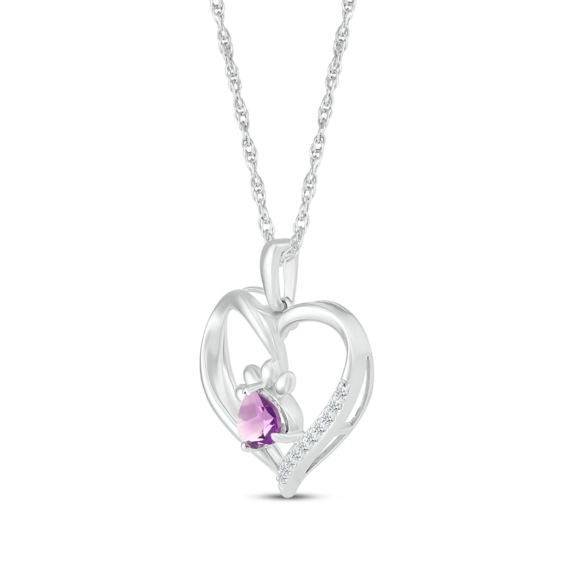 Main Image 2 of Heart-Shaped Amethyst & White Lab-Created Sapphire Paw Print Necklace Sterling Silver 18"