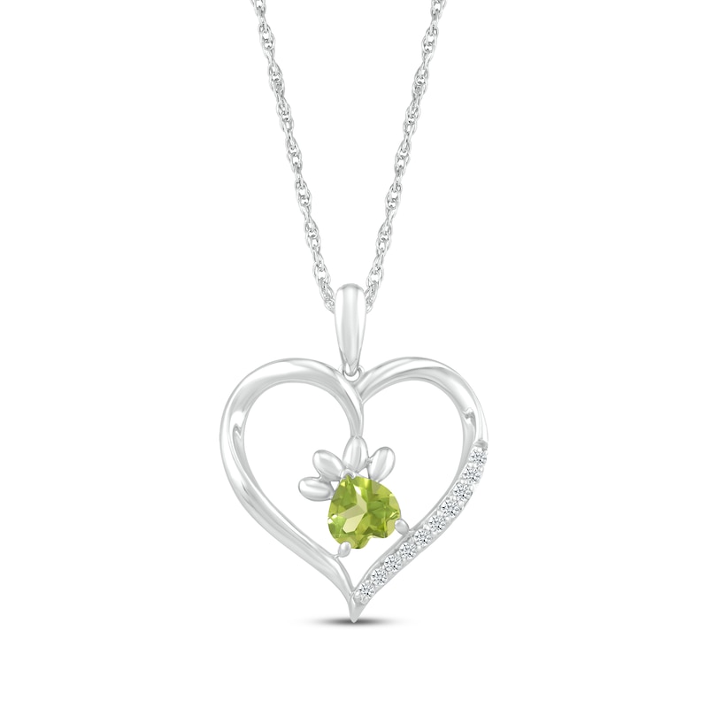 Main Image 1 of Heart-Shaped Peridot & White Lab-Created Sapphire Paw Print Necklace Sterling Silver 18"