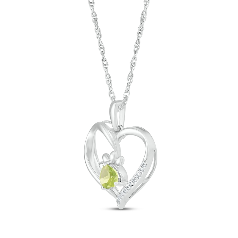 Main Image 2 of Heart-Shaped Peridot & White Lab-Created Sapphire Paw Print Necklace Sterling Silver 18"