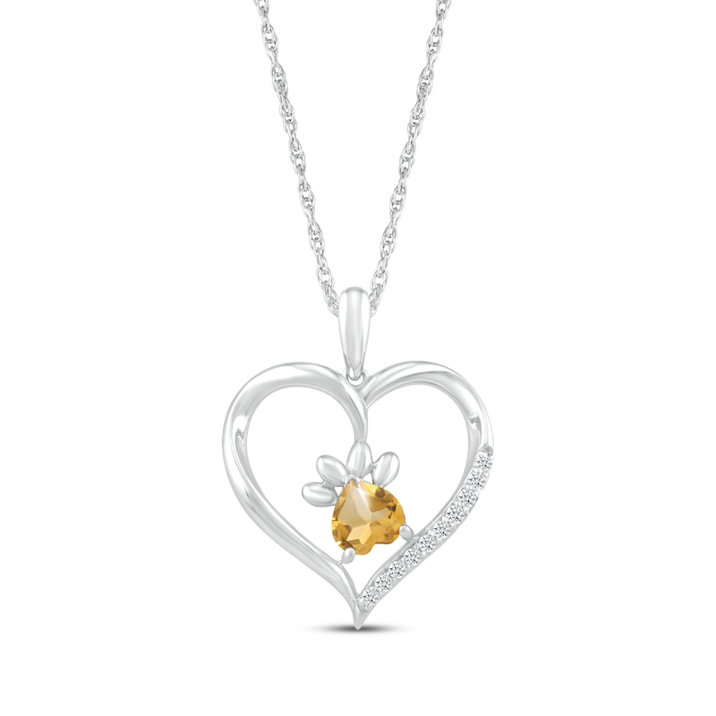 Main Image 1 of Heart-Shaped Citrine & White Lab-Created Sapphire Paw Print Necklace Sterling Silver 18"