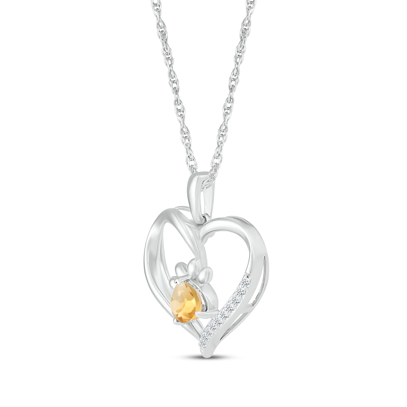 Main Image 2 of Heart-Shaped Citrine & White Lab-Created Sapphire Paw Print Necklace Sterling Silver 18"