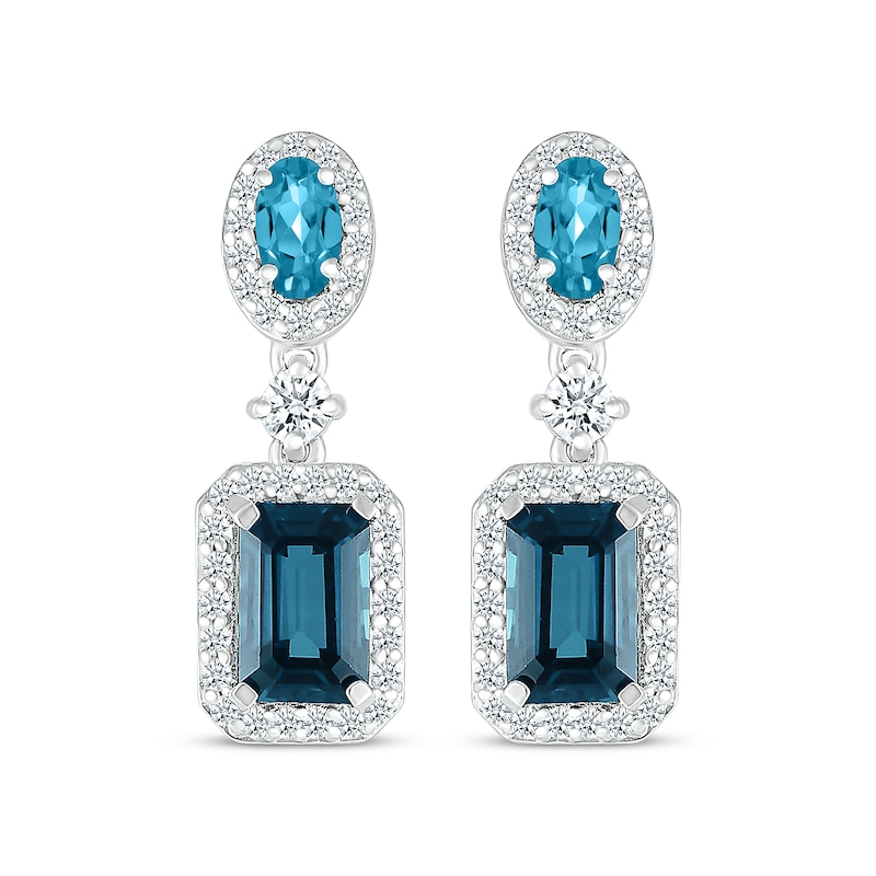 Oval & Emerald-Cut Blue Topaz & White Lab-Created Sapphire Drop ...