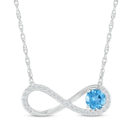 Swiss Blue Topaz & White Lab-Created Sapphire Infinity Necklace Sterling Silver 18"