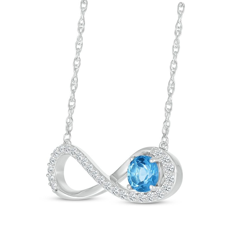 Main Image 2 of Swiss Blue Topaz & White Lab-Created Sapphire Infinity Necklace Sterling Silver 18"
