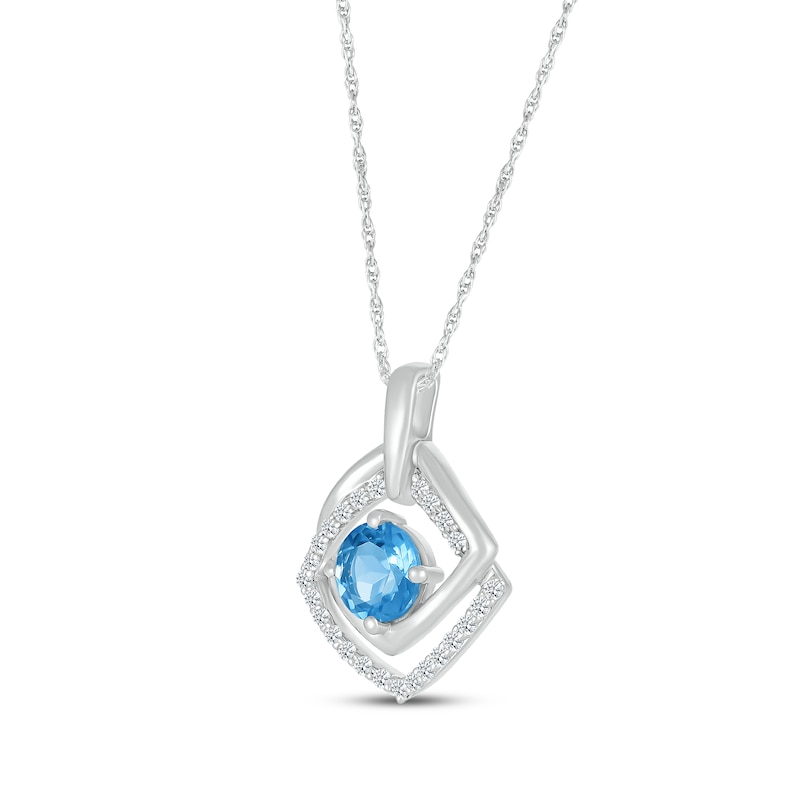 Main Image 2 of Swiss Blue Topaz & White Lab-Created Sapphire Double Frame Necklace Sterling Silver 18"