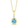 Thumbnail Image 1 of Pear-Shaped Swiss Blue Topaz & Diamond Accent Necklace 10K Yellow Gold 18"