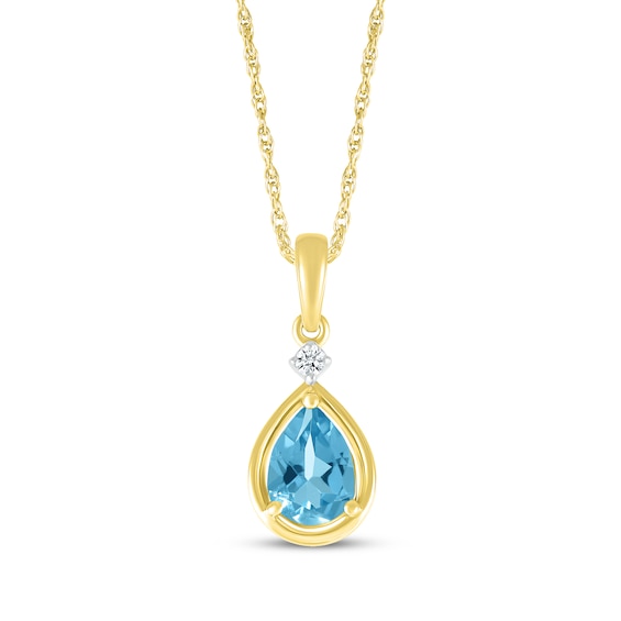 Pear-Shaped Swiss Blue Topaz & Diamond Accent Necklace 10K Yellow Gold 18"