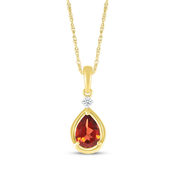 Pear-Shaped Garnet & Diamond Accent Necklace 10K Yellow Gold 18"