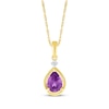 Thumbnail Image 1 of Pear-Shaped Amethyst & Diamond Accent Necklace 10K Yellow Gold 18"