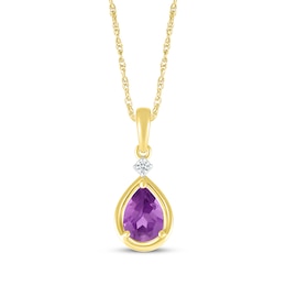 Pear-Shaped Amethyst & Diamond Accent Necklace 10K Yellow Gold 18"