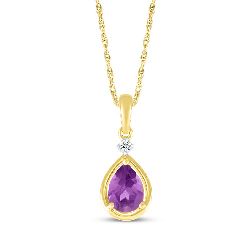 Main Image 1 of Pear-Shaped Amethyst & Diamond Accent Necklace 10K Yellow Gold 18"