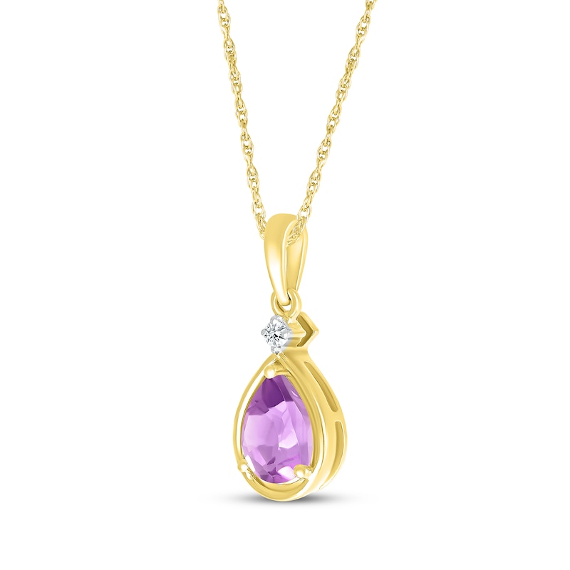 Main Image 2 of Pear-Shaped Amethyst & Diamond Accent Necklace 10K Yellow Gold 18"
