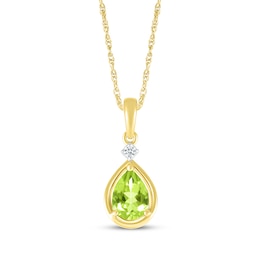 Pear-Shaped Peridot & Diamond Accent Necklace 10K Yellow Gold 18"