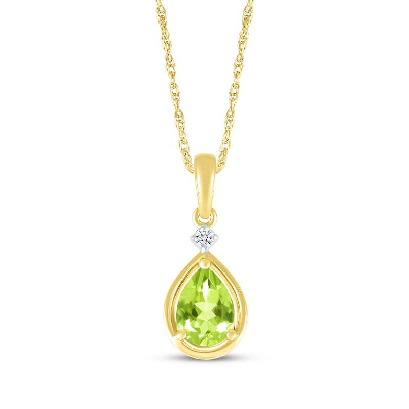 Pear-Shaped Peridot & Diamond Accent Necklace 10K Yellow Gold 18