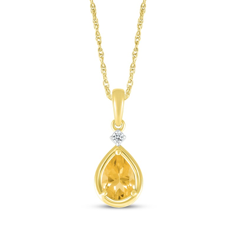 Main Image 1 of Pear-Shaped Citrine & Diamond Accent Necklace 10K Yellow Gold 18"