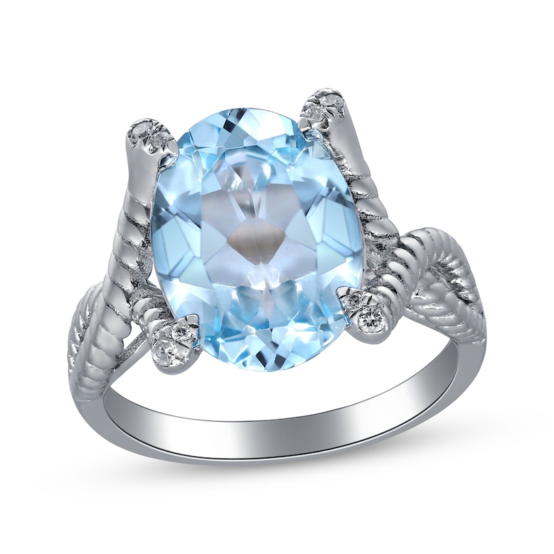 Main Image 1 of Oval-Cut Sky Blue Topaz & Diamond Ring 1/20 ct tw Sterling Silver