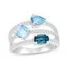 Thumbnail Image 0 of London, Swiss & Sky Blue Topaz & White Lab-Created Sapphire Multi-Row Ring Sterling Silver