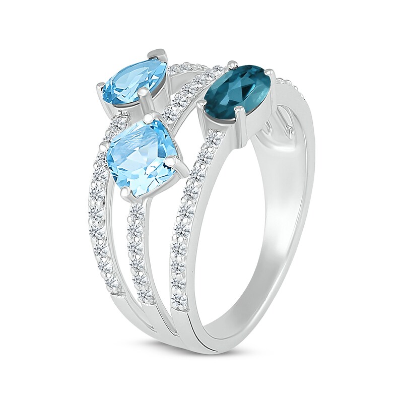 London, Swiss & Sky Blue Topaz & White Lab-Created Sapphire Multi-Row Ring Sterling Silver