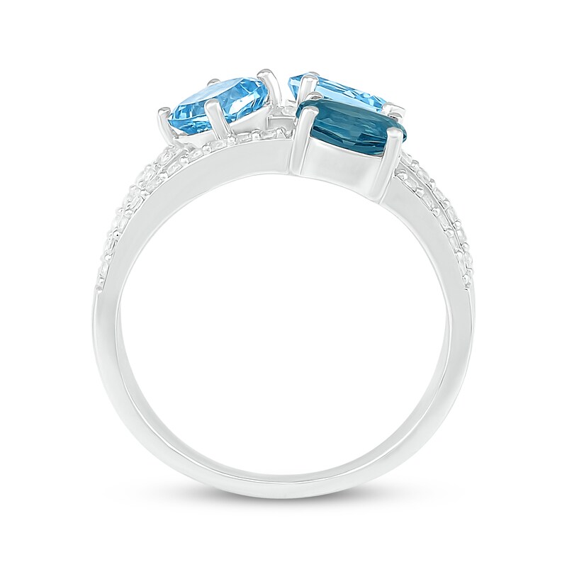 London, Swiss & Sky Blue Topaz & White Lab-Created Sapphire Multi-Row Ring Sterling Silver