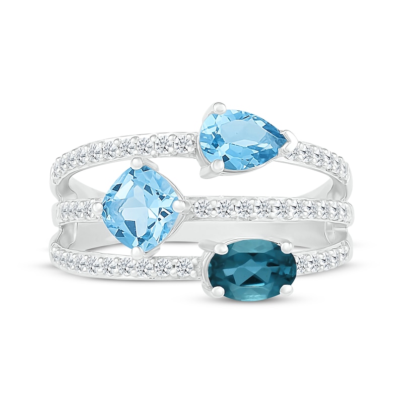 London, Swiss & Sky Blue Topaz & White Lab-Created Sapphire Multi-Row Ring Sterling Silver