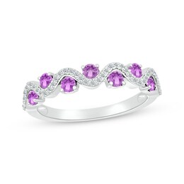 Amethyst & Diamond Wavy Ring 1/8 ct tw Sterling Silver