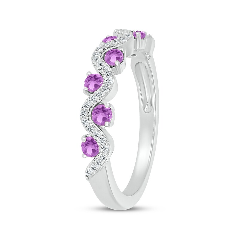 Main Image 2 of Amethyst & Diamond Wavy Ring 1/8 ct tw Sterling Silver