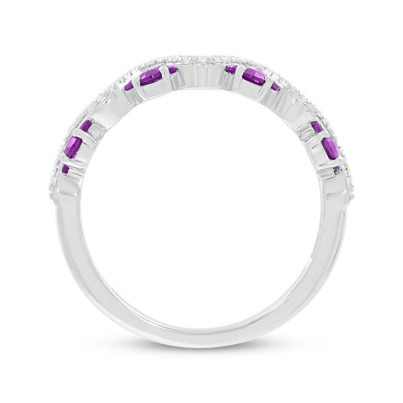 Main Image 3 of Amethyst & Diamond Wavy Ring 1/8 ct tw Sterling Silver