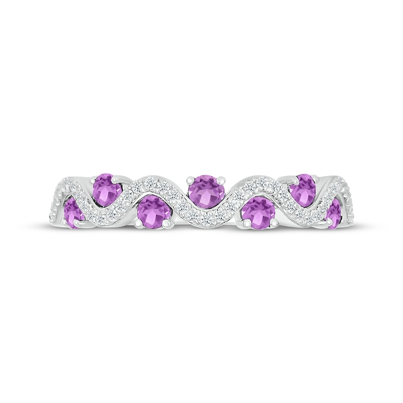 Main Image 4 of Amethyst & Diamond Wavy Ring 1/8 ct tw Sterling Silver