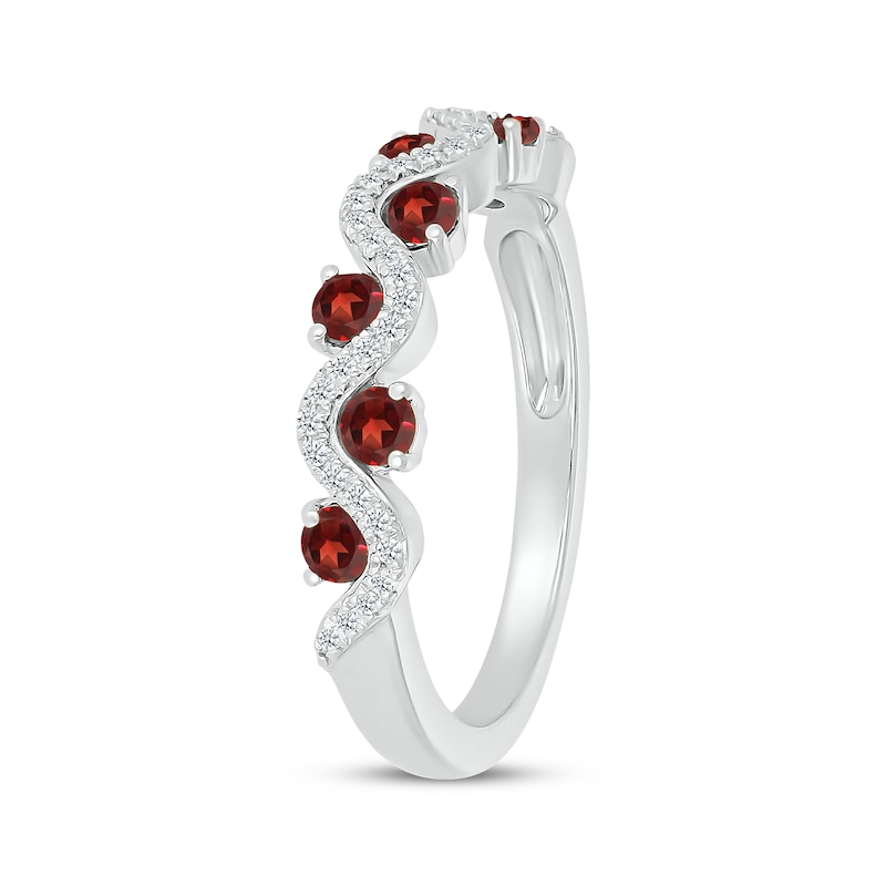 Main Image 2 of Garnet & Diamond Wavy Ring 1/8 ct tw Sterling Silver