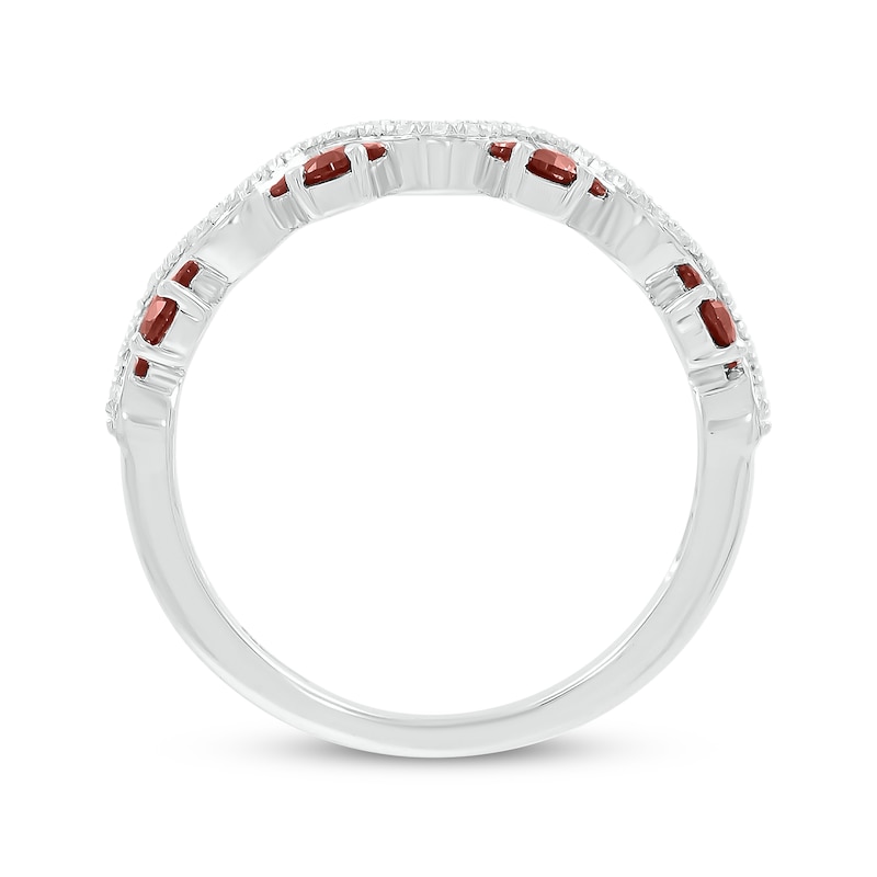 Main Image 3 of Garnet & Diamond Wavy Ring 1/8 ct tw Sterling Silver