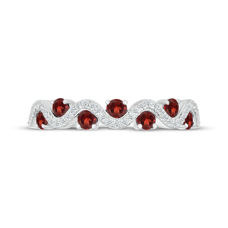 Main Image 4 of Garnet & Diamond Wavy Ring 1/8 ct tw Sterling Silver
