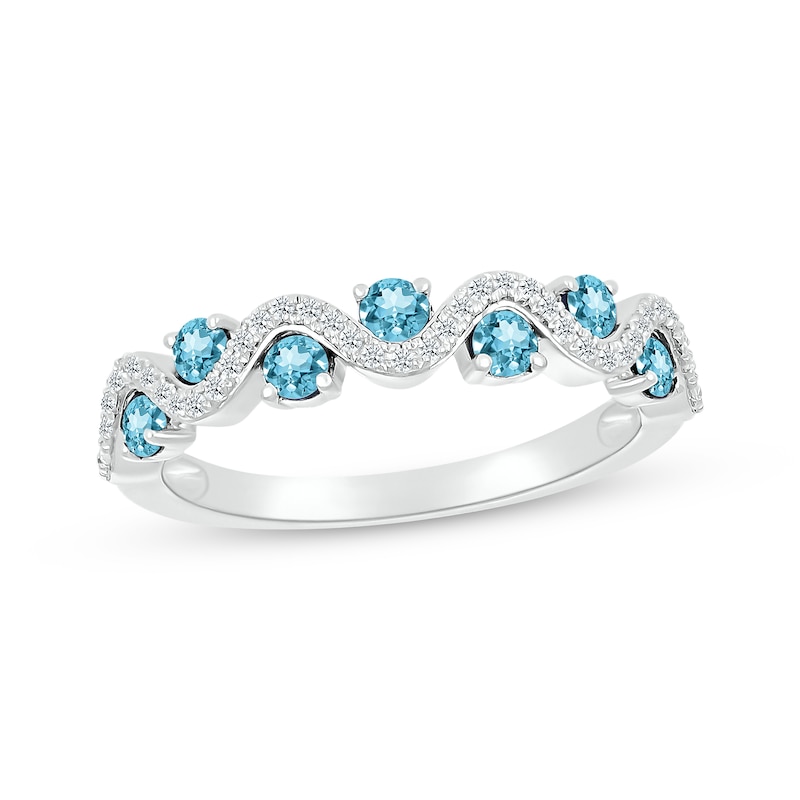 Main Image 1 of Swiss Blue Topaz & Diamond Wavy Ring 1/8 ct tw Sterling Silver