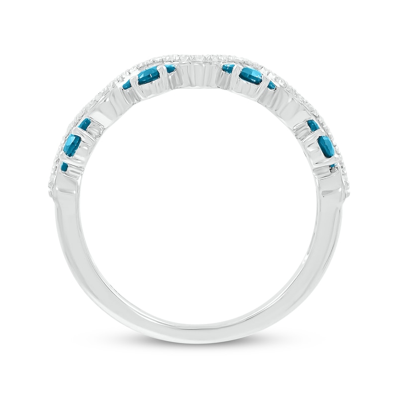 Main Image 3 of Swiss Blue Topaz & Diamond Wavy Ring 1/8 ct tw Sterling Silver