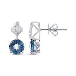 London Blue Topaz & Diamond Drop Earrings 1/20 ct tw Sterling Silver