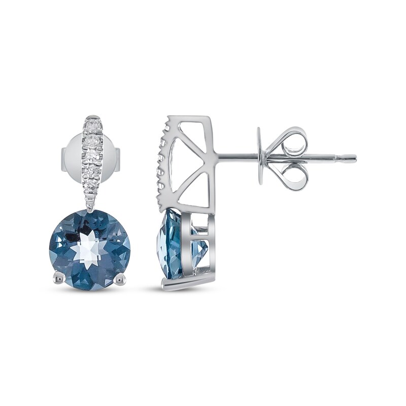 Main Image 1 of London Blue Topaz & Diamond Drop Earrings 1/20 ct tw Sterling Silver