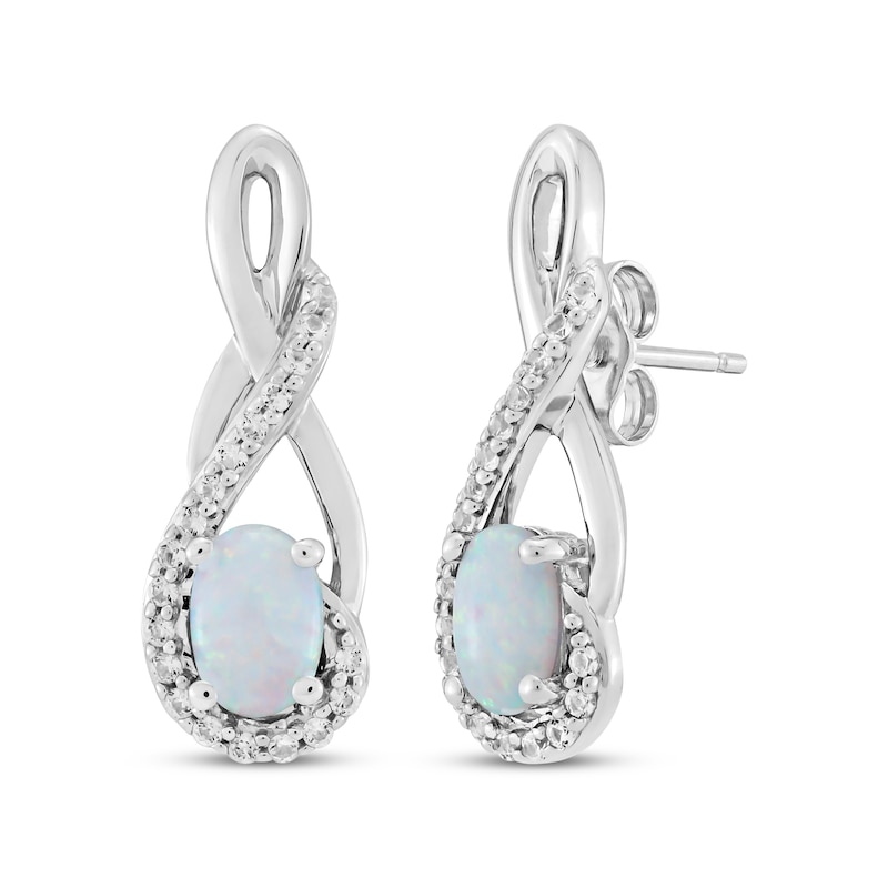Oval-Cut Lab-Created Opal & White Lab-Created Sapphire Twist Drop Earrings Sterling Silver